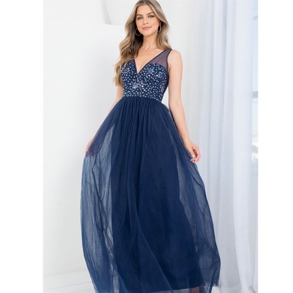Strapless Ball Gown with Crystal Embellished Bodice Ocean Blue main image 1